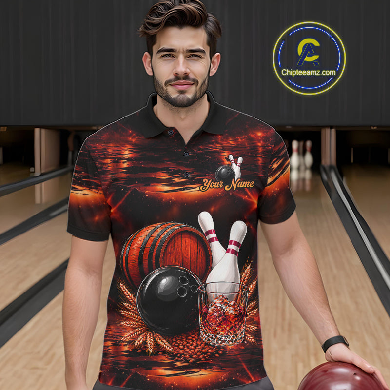 Personalized Red Vintage Bourbon Bowling Shirt, Funny Bowling Jersey Team Polo & 1/4 Zip