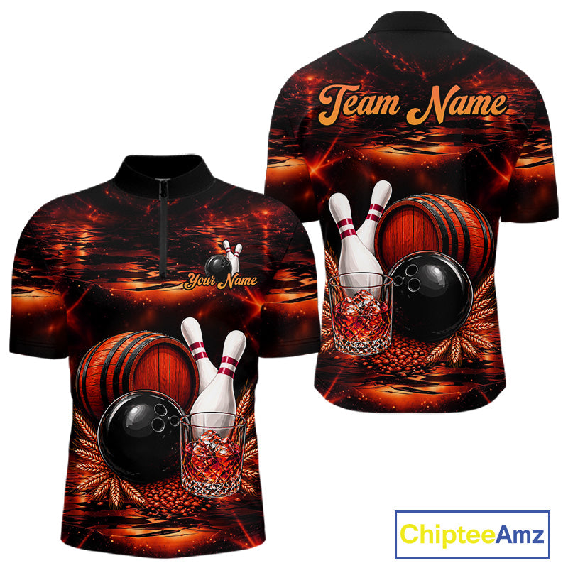 Personalized Red Vintage Bourbon Bowling Shirt, Funny Bowling Jersey Team Polo & 1/4 Zip