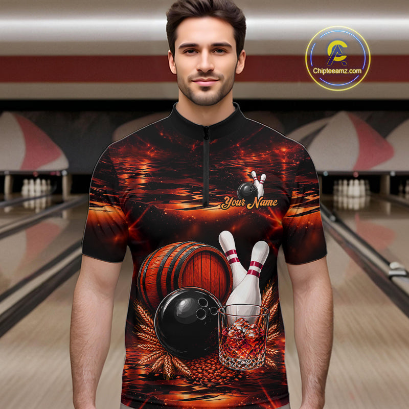 Personalized Red Vintage Bourbon Bowling Shirt, Funny Bowling Jersey Team Polo & 1/4 Zip
