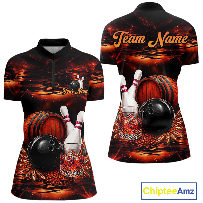 Personalized Red Vintage Bourbon Bowling Shirt, Funny Bowling Jersey Team Polo & 1/4 Zip