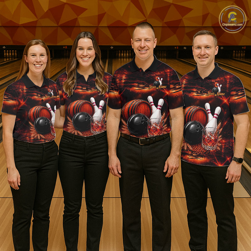 Personalized Red Vintage Bourbon Bowling Shirt, Funny Bowling Jersey Team Polo & 1/4 Zip