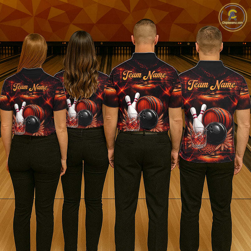 Personalized Red Vintage Bourbon Bowling Shirt, Funny Bowling Jersey Team Polo & 1/4 Zip
