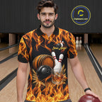 Personalized Bourbon Fire Flame Bowling Shirt Custom Bowling Jersey Team Polo & 1/4 Zip