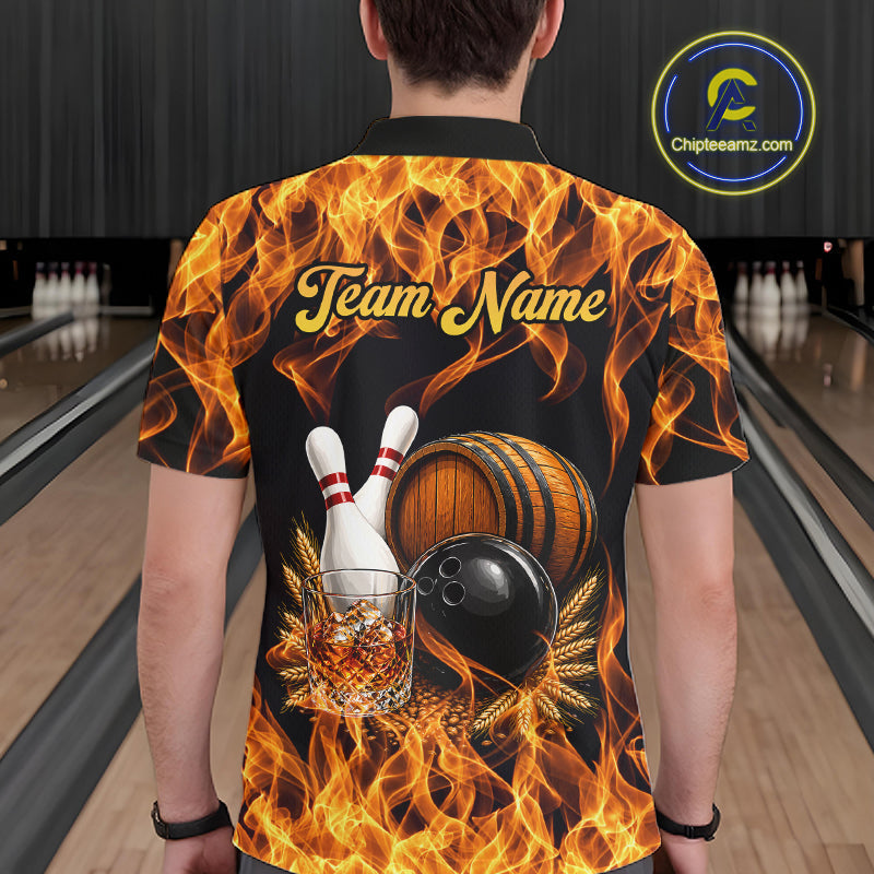 Personalized Bourbon Fire Flame Bowling Shirt Custom Bowling Jersey Team Polo & 1/4 Zip