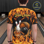 Personalized Bourbon Fire Flame Bowling Shirt Custom Bowling Jersey Team Polo & 1/4 Zip