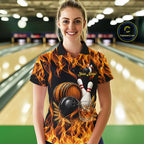Personalized Bourbon Fire Flame Bowling Shirt Custom Bowling Jersey Team Polo & 1/4 Zip