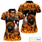 Personalized Bourbon Fire Flame Bowling Shirt Custom Bowling Jersey Team Polo & 1/4 Zip