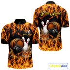 Personalized Bourbon Fire Flame Bowling Shirt Custom Bowling Jersey Team Polo & 1/4 Zip