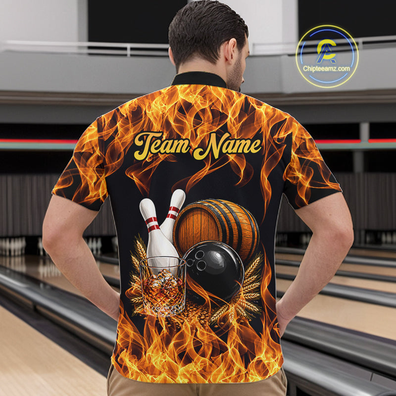 Personalized Bourbon Fire Flame Bowling Shirt Custom Bowling Jersey Team Polo & 1/4 Zip