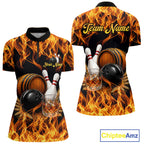 Personalized Bourbon Fire Flame Bowling Shirt Custom Bowling Jersey Team Polo & 1/4 Zip
