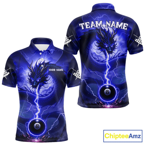 Blue 8 Ball Lightning Dragon Billiard Jersey Custom Pool Team Shirt Polo & 1/4 Zip