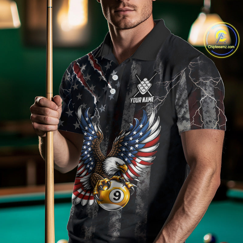 Vintage American Flag Eagle Patriotic Billiard Shirt Custom 9 Ball Pool Team Jersey