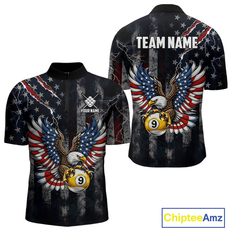 Vintage American Flag Eagle Patriotic Billiard Shirt Custom 9 Ball Pool Team Jersey