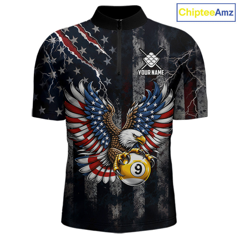 Vintage American Flag Eagle Patriotic Billiard Shirt Custom 9 Ball Pool Team Jersey