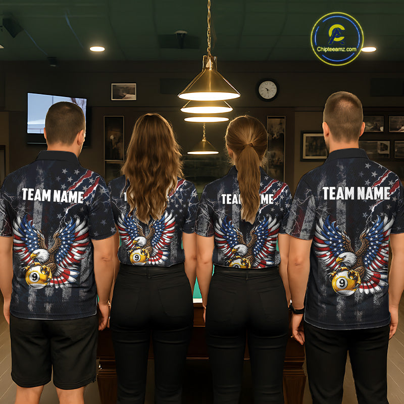 Vintage American Flag Eagle Patriotic Billiard Shirt Custom 9 Ball Pool Team Jersey