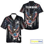 Vintage American Flag Eagle Patriotic Bowling Hawaiian Shirt Custom Bowling Team Button Up Jersey