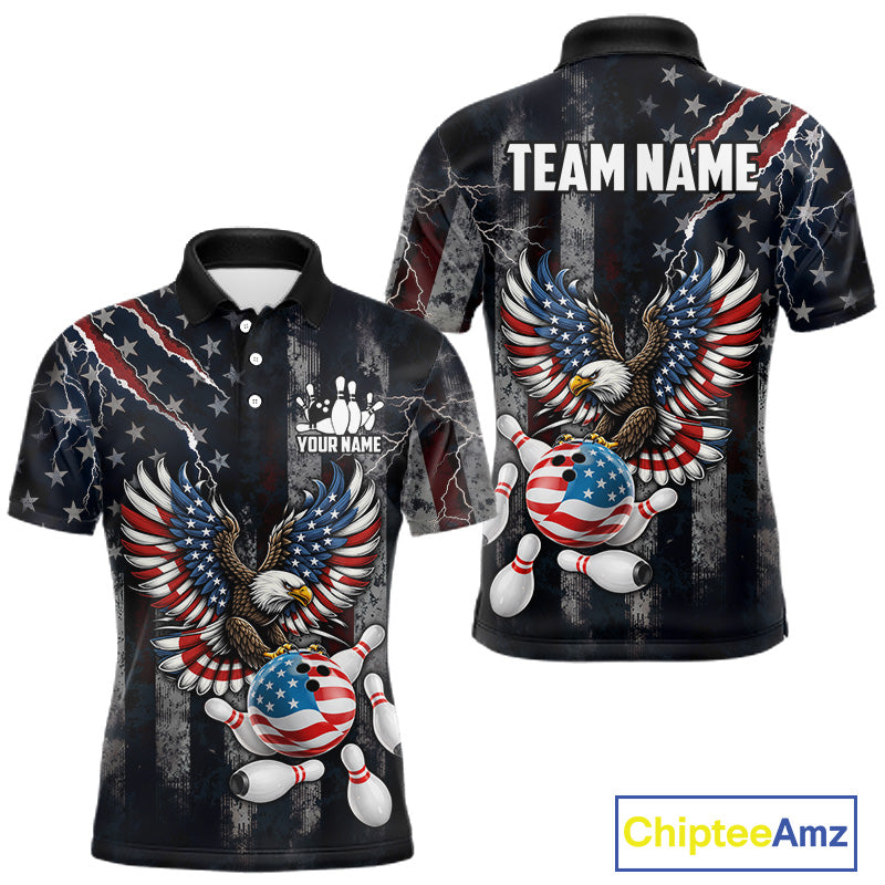 Vintage American Flag Eagle Patriotic Bowling Shirt Custom Bowling League Team Jersey