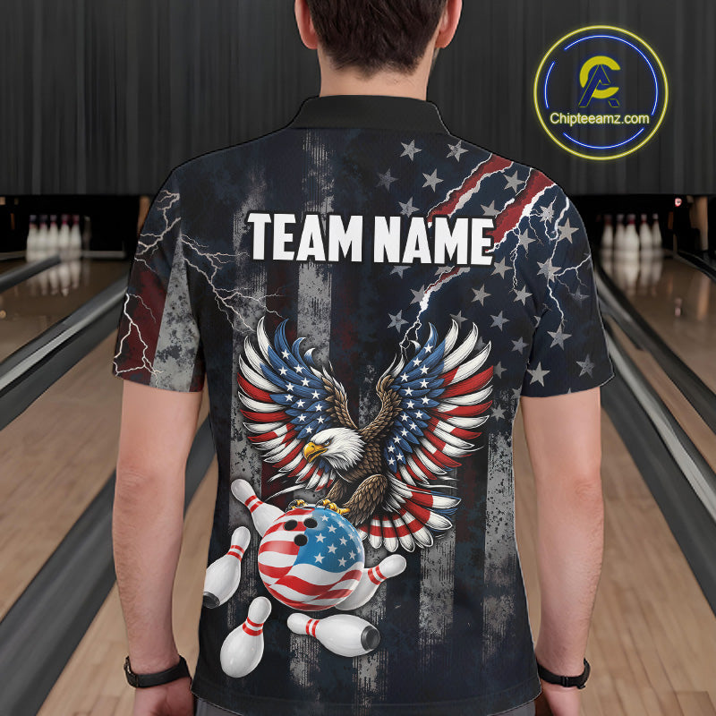 Vintage American Flag Eagle Patriotic Bowling Shirt Custom Bowling League Team Jersey