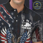 Vintage American Flag Eagle Patriotic Bowling Shirt Custom Bowling League Team Jersey