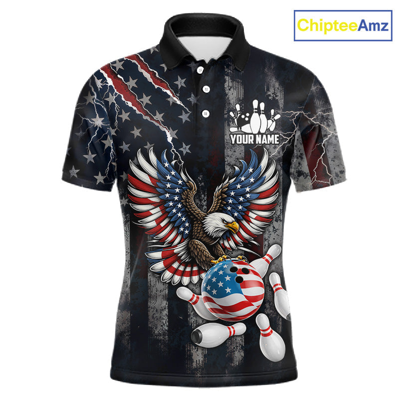 Vintage American Flag Eagle Patriotic Bowling Shirt Custom Bowling League Team Jersey