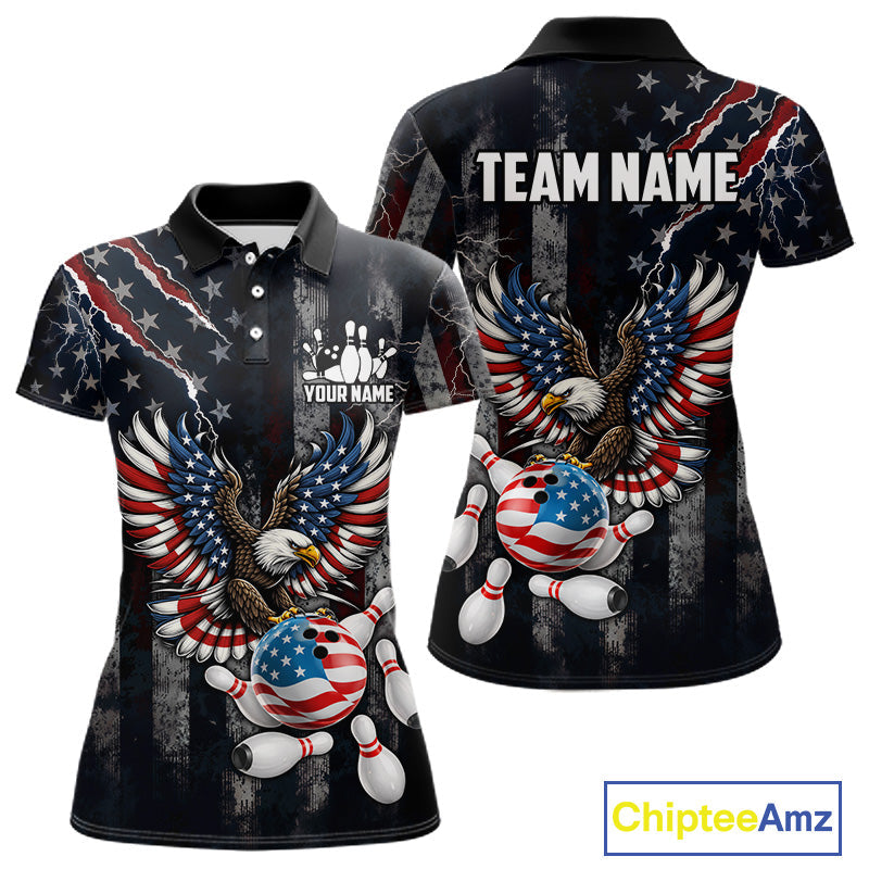 Vintage American Flag Eagle Patriotic Bowling Shirt Custom Bowling League Team Jersey