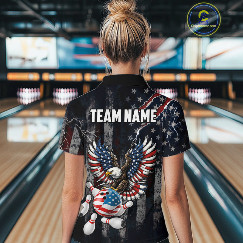 Vintage American Flag Eagle Patriotic Bowling Shirt Custom Bowling League Team Jersey