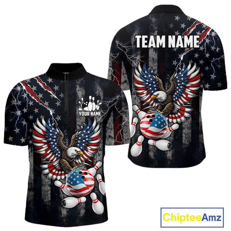 Vintage American Flag Eagle Patriotic Bowling Shirt Custom Bowling League Team Jersey