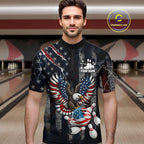 Vintage American Flag Eagle Patriotic Bowling Shirt Custom Bowling League Team Jersey