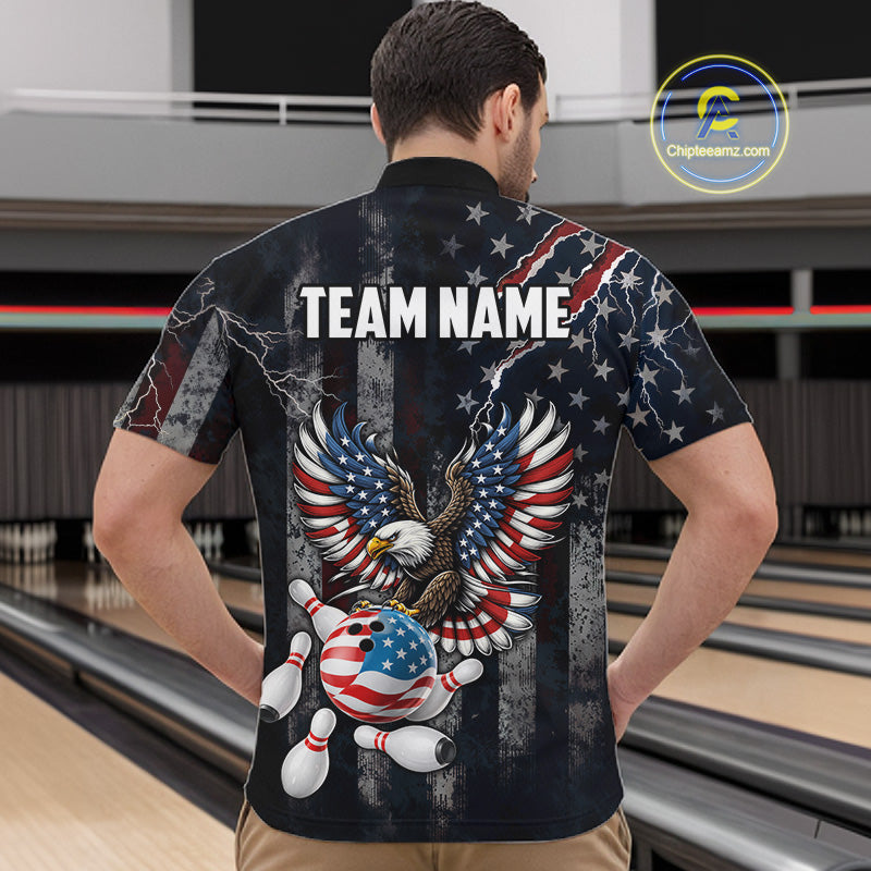 Vintage American Flag Eagle Patriotic Bowling Shirt Custom Bowling League Team Jersey