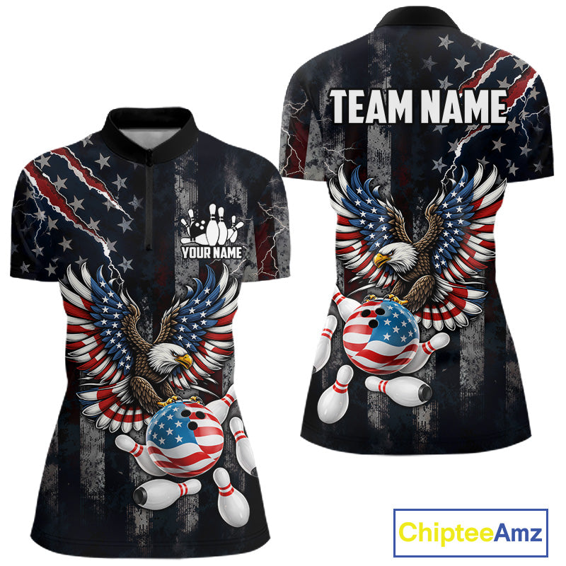 Vintage American Flag Eagle Patriotic Bowling Shirt Custom Bowling League Team Jersey