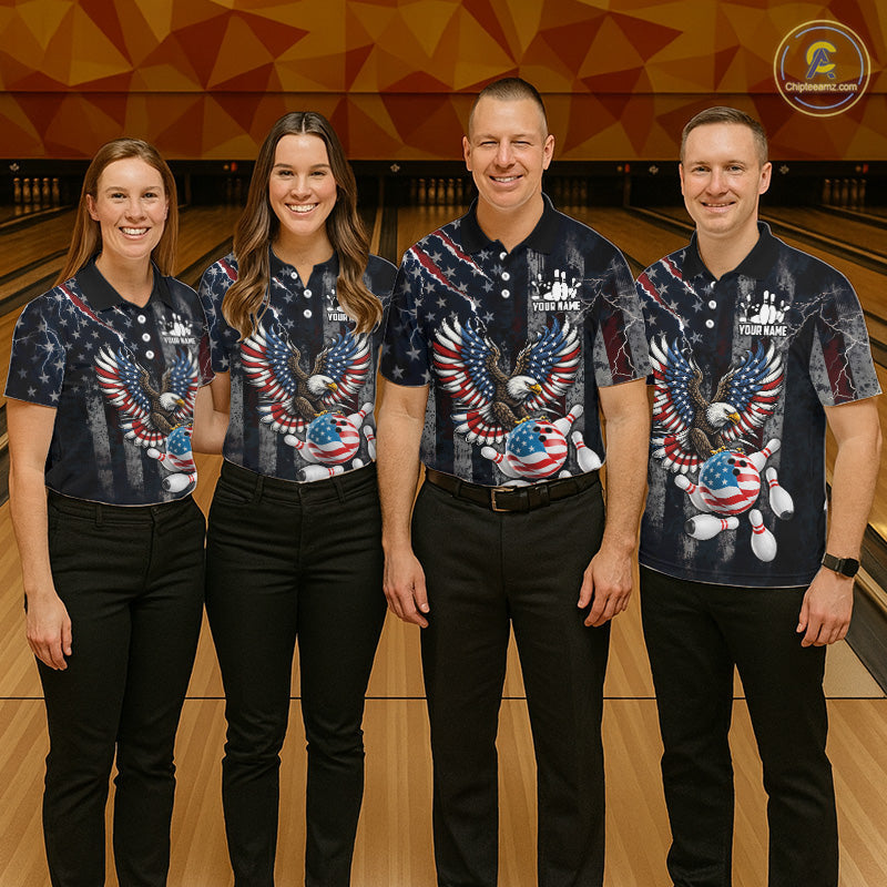Vintage American Flag Eagle Patriotic Bowling Shirt Custom Bowling League Team Jersey