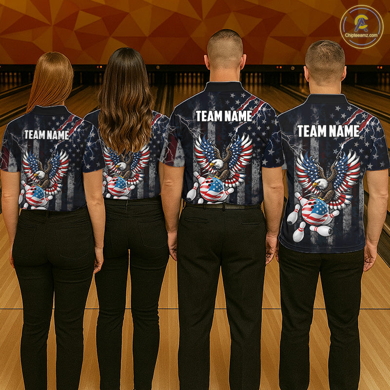 Vintage American Flag Eagle Patriotic Bowling Shirt Custom Bowling League Team Jersey