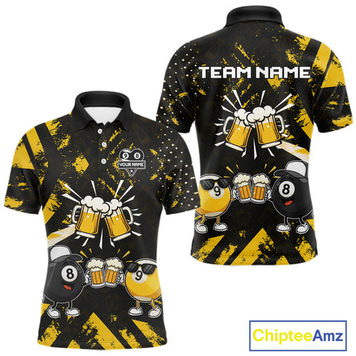 Yellow Black Funny Beer Billiard Shirt Custom 8 Ball & 9 Ball Pool Jersey Polo & 1/4 Zip