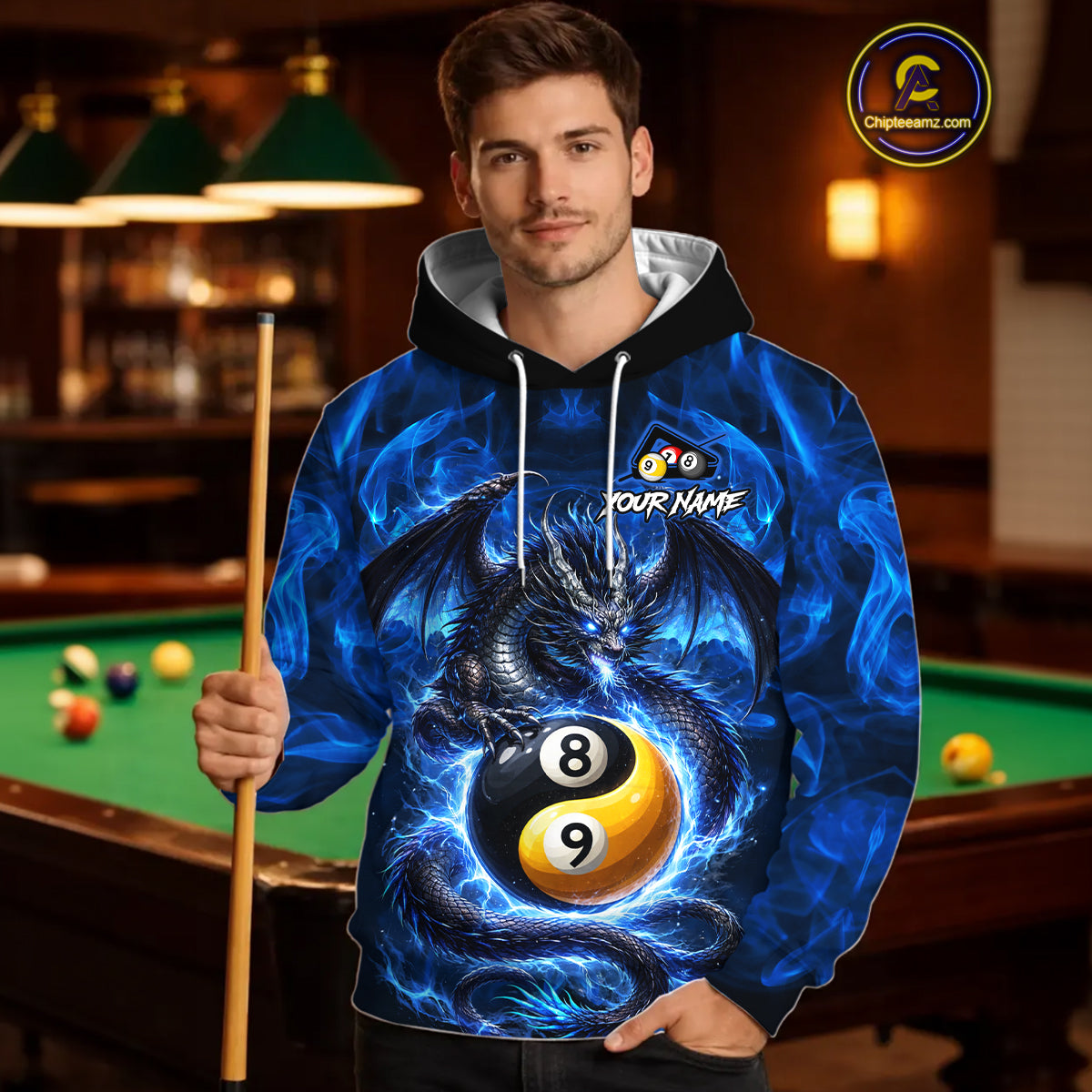 Custom Blue YinYang Dragon 8 Ball 9 Ball Pool Hoodie Shirt, Billiard Team Hoodie And