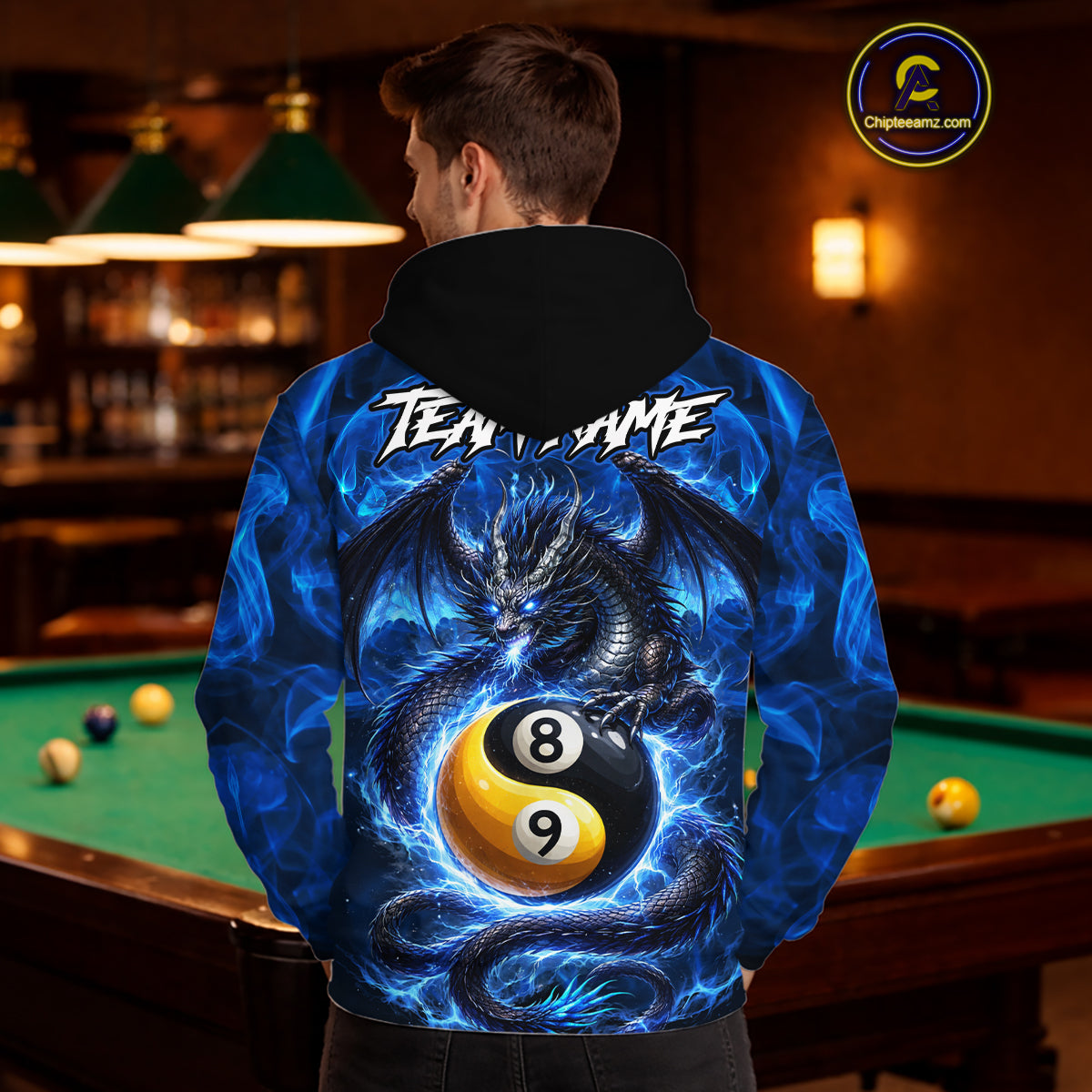 Custom Blue YinYang Dragon 8 Ball 9 Ball Pool Hoodie Shirt, Billiard Team Hoodie And