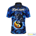 Blue 8 Ball & 9 Ball Fire Yin And Yang Dragon Billiard Shirt Custom Pool Team Jersey