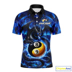 Blue 8 Ball & 9 Ball Fire Yin And Yang Dragon Billiard Shirt Custom Pool Team Jersey