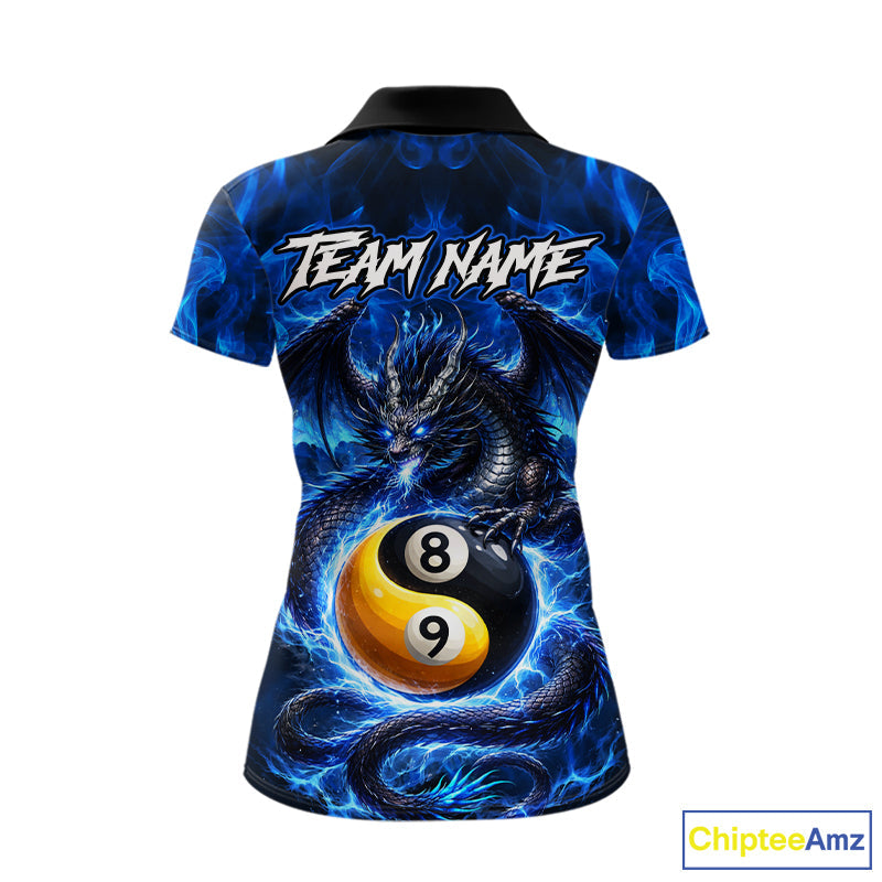 Blue 8 Ball & 9 Ball Fire Yin And Yang Dragon Billiard Shirt Custom Pool Team Jersey