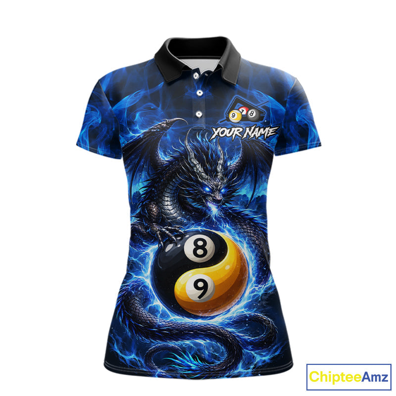 Blue 8 Ball & 9 Ball Fire Yin And Yang Dragon Billiard Shirt Custom Pool Team Jersey