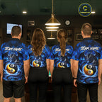Blue 8 Ball & 9 Ball Fire Yin And Yang Dragon Billiard Shirt Custom Pool Team Jersey