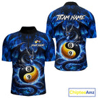 Blue 8 Ball & 9 Ball Fire Yin And Yang Dragon Billiard Shirt Custom Pool Team Jersey