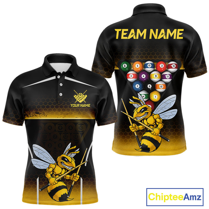 Yellow Hexagon Funny Bee 8 Ball Pool Billiard Jerseys Custom Grunge Billiard Team Appeal