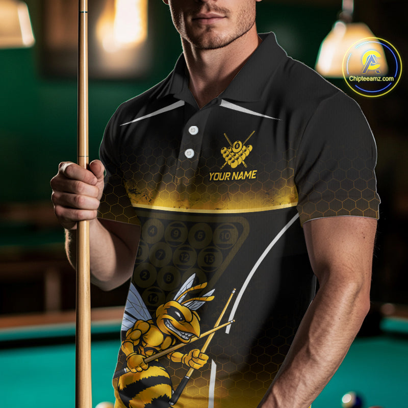 Yellow Hexagon Funny Bee 8 Ball Pool Billiard Jerseys Custom Grunge Billiard Team Appeal