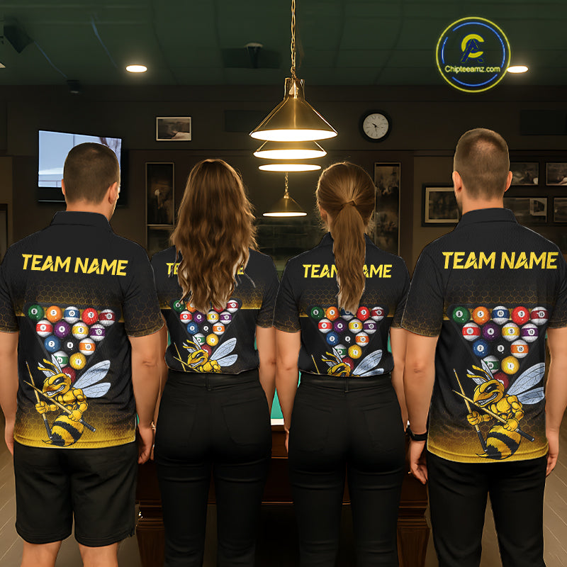 Yellow Hexagon Funny Bee 8 Ball Pool Billiard Jerseys Custom Grunge Billiard Team Appeal
