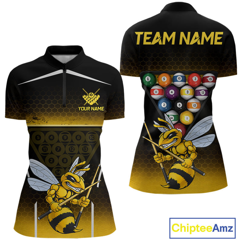 Yellow Hexagon Funny Bee 8 Ball Pool Billiard Jerseys Custom Grunge Billiard Team Appeal