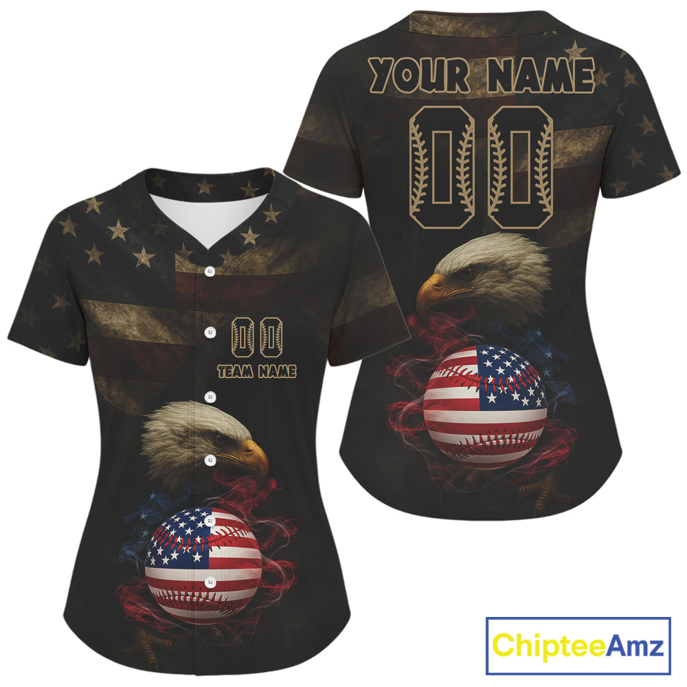 Custom Eagle Smoke Patriotic Baseball Ball Jersey US Flag Grunge Baseball Shirt