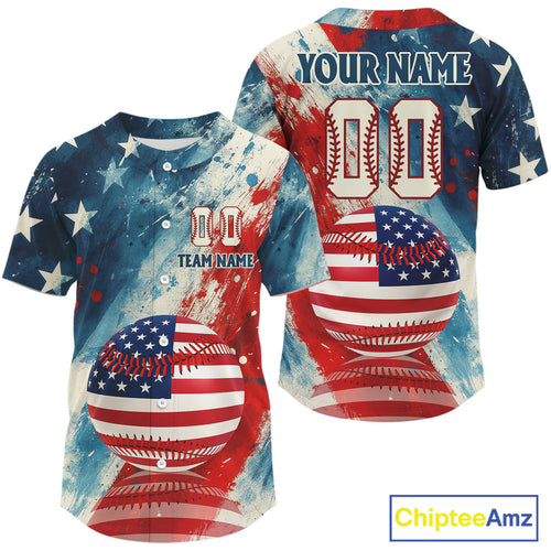 Custom Grunge Patriotic Baseball Jersey US Flag 3D Baseball Ball Team Shirt