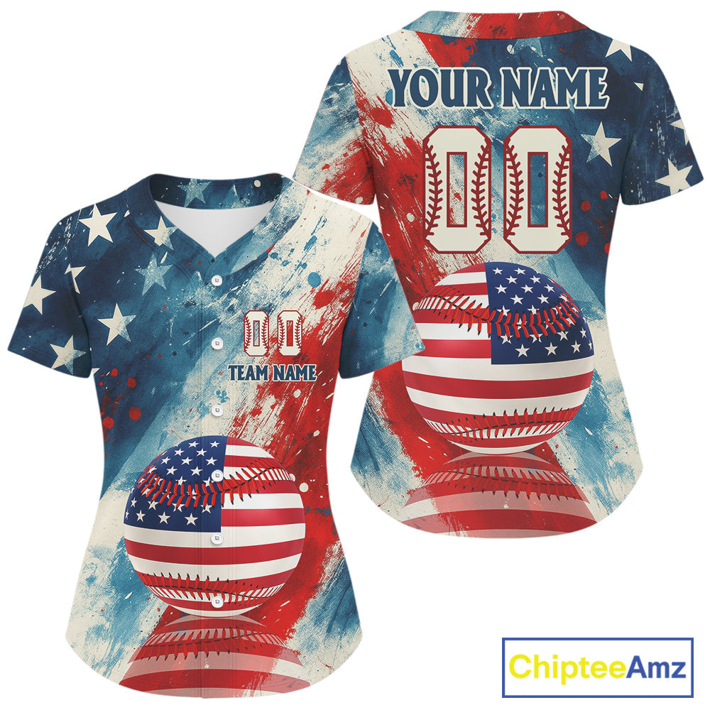 Custom Grunge Patriotic Baseball Jersey US Flag 3D Baseball Ball Team Shirt