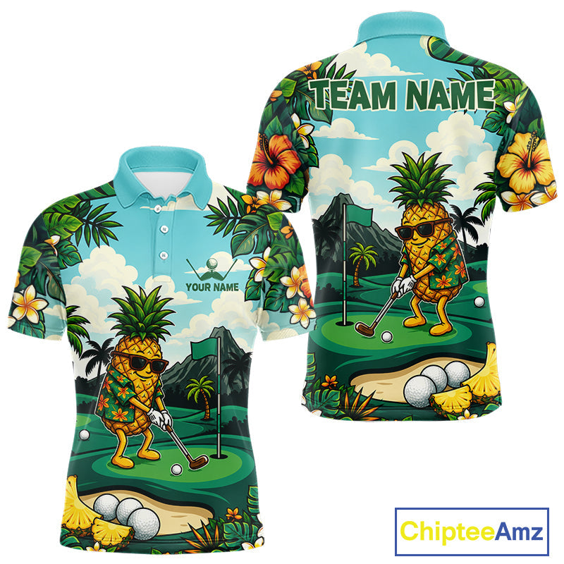 Funny Pineapple Golfer Monstera Tropical Polo Shirts Custom Golf Team Outfits Golf Gifts
