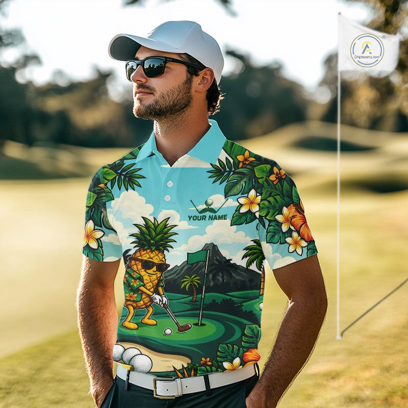 Funny Pineapple Golfer Monstera Tropical Polo Shirts Custom Golf Team Outfits Golf Gifts
